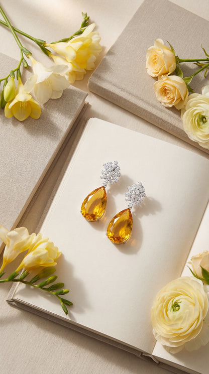 Golden Bloom Crystal Drop Earrings