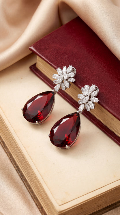 Scarlet Bloom Crystal Drop Earrings