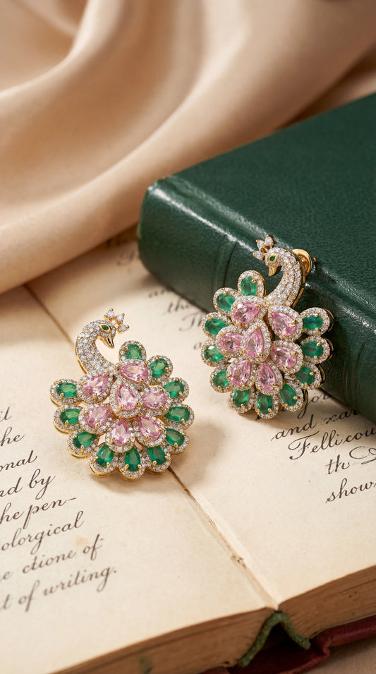 Peacock Motif Stud Earrings