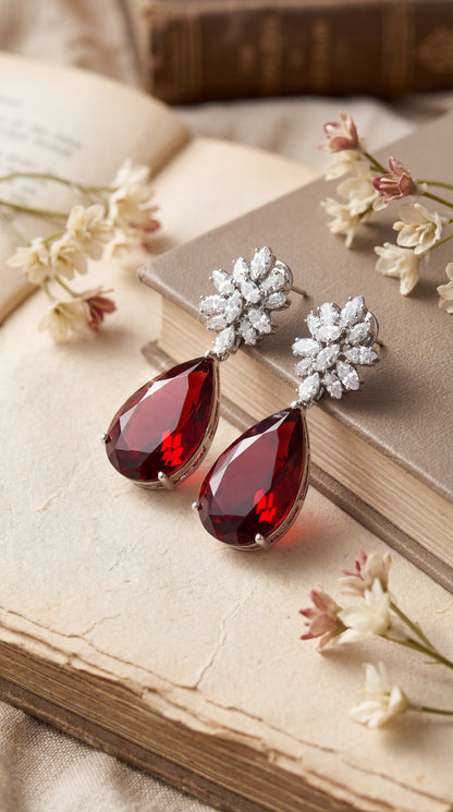 Scarlet Bloom Crystal Drop Earrings