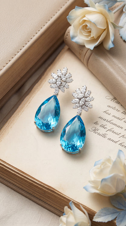 Azure Bloom Crystal Drop Earrings