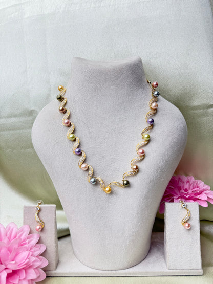Elegant Pearl Wave Statement Necklace Set.