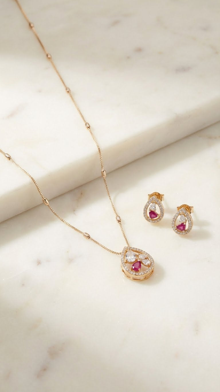 minimal teardrop pendant necklace set