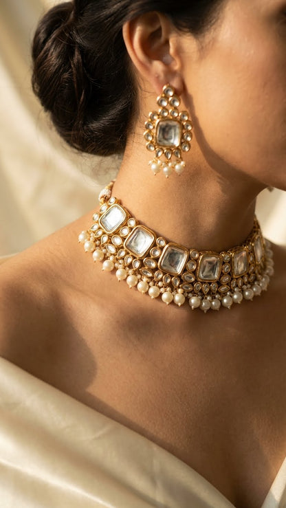 IVORY MIRROR KUNDAN CHOKER SET
