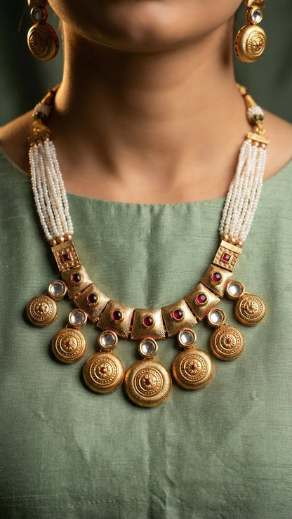 RAJWADA PEARL ANTIQUE NECKLACE SET