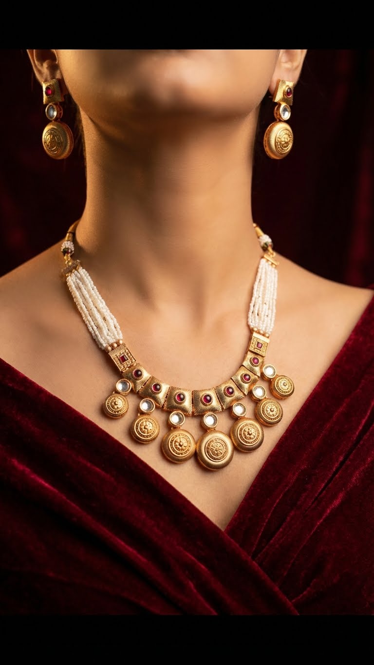 rajwada pearl antique necklace set