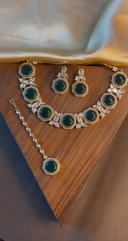 Regal Octagonal Green Stone Designer Necklace
