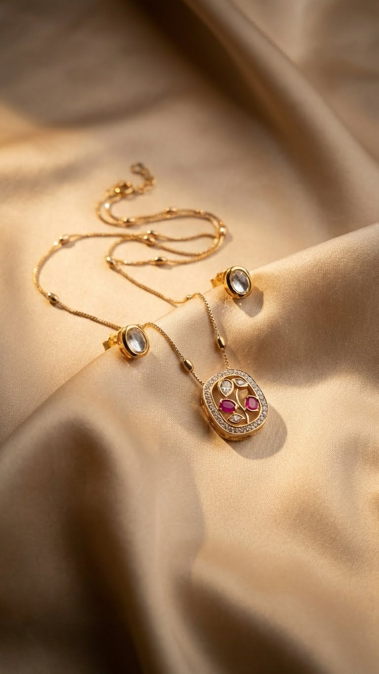 rectangular kundan pendant necklace set