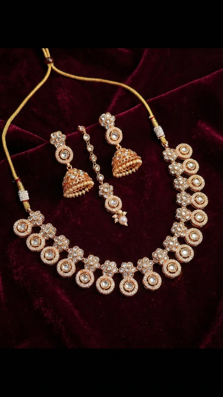 chandrakala diamond-look kundan necklace set