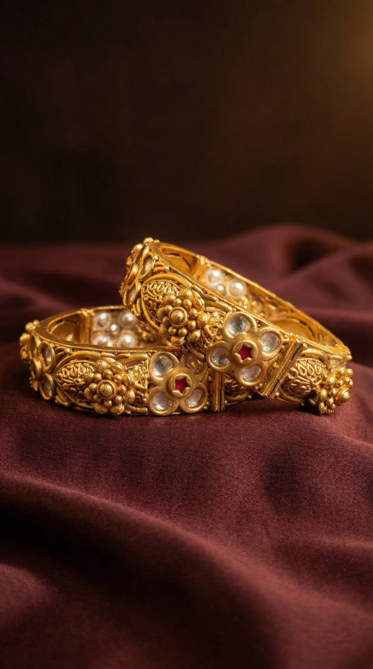Rajwada Floral Navratna Statement Bangles