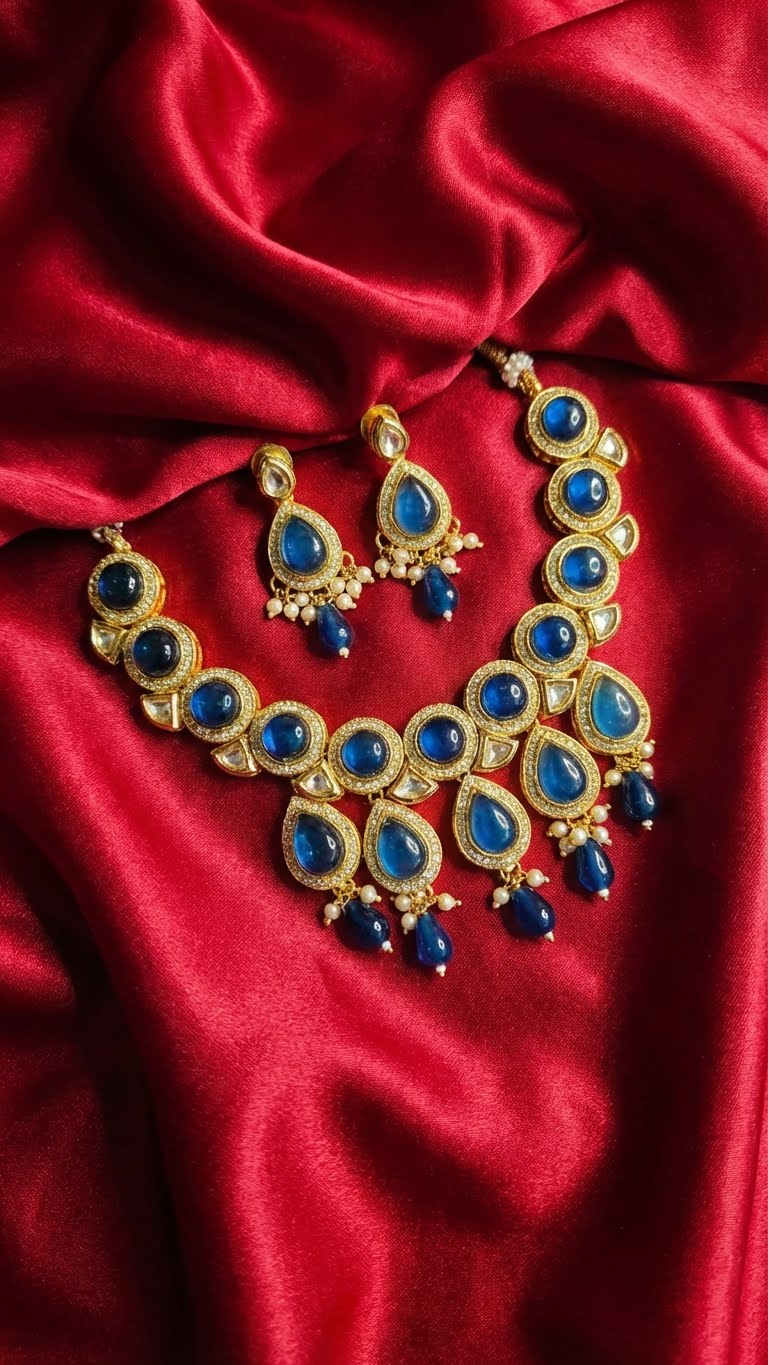 sapphire noor kundan necklace set
