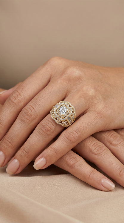 Luxury Gold Plated Diamond Statement Ring