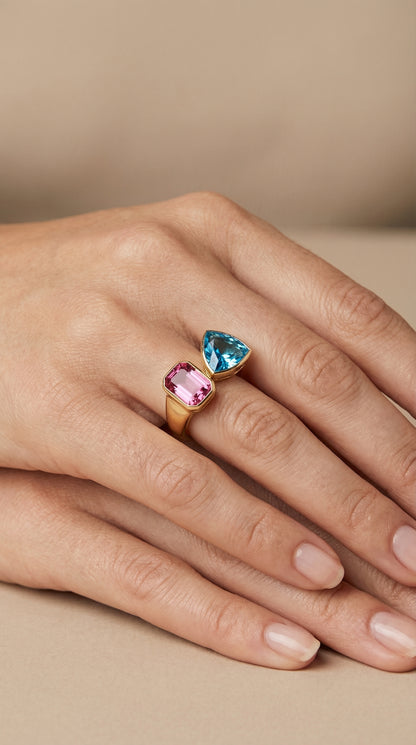 Luxury Gold Plated Dual Gemstone Statement Ring