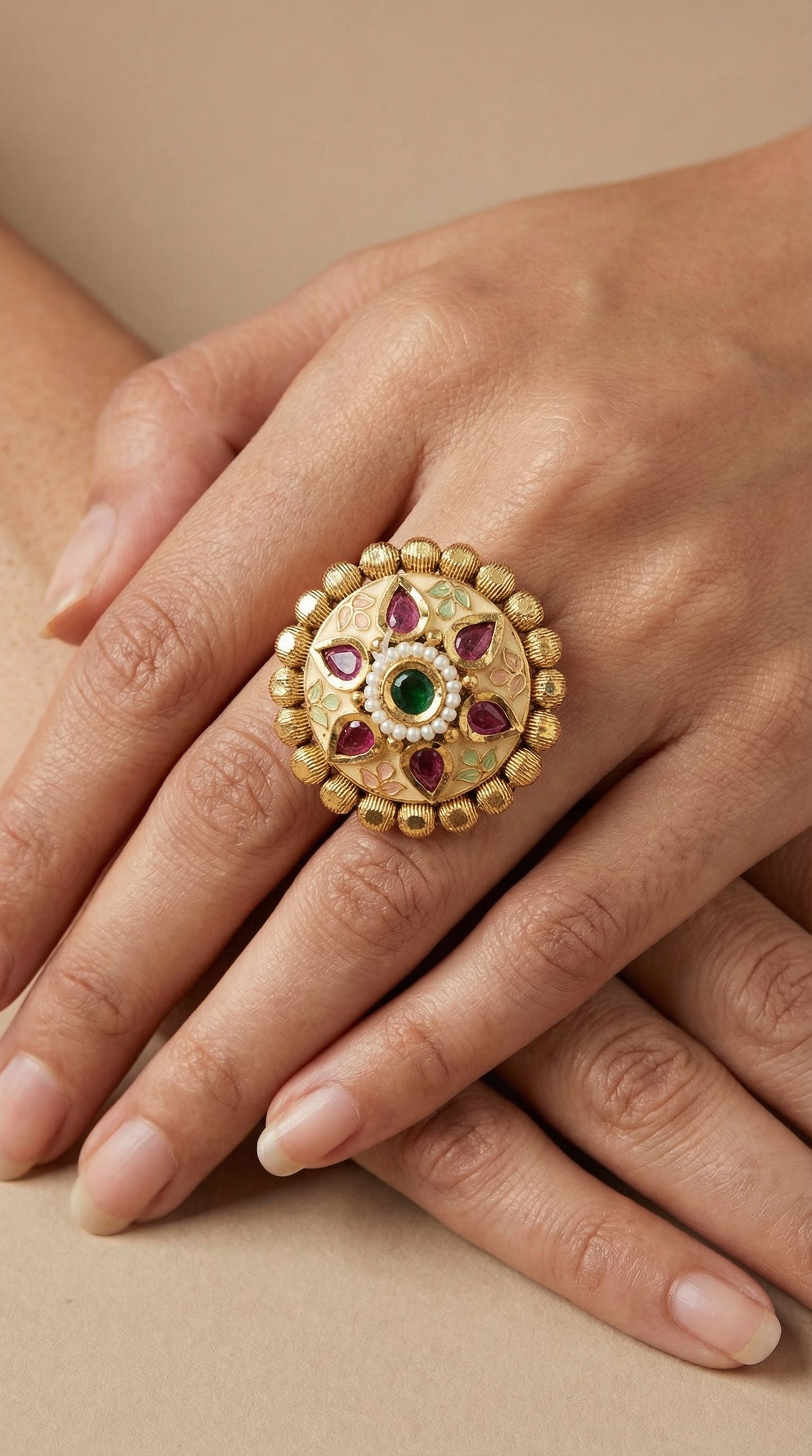 empress meenakari & kundan heritage statement ring