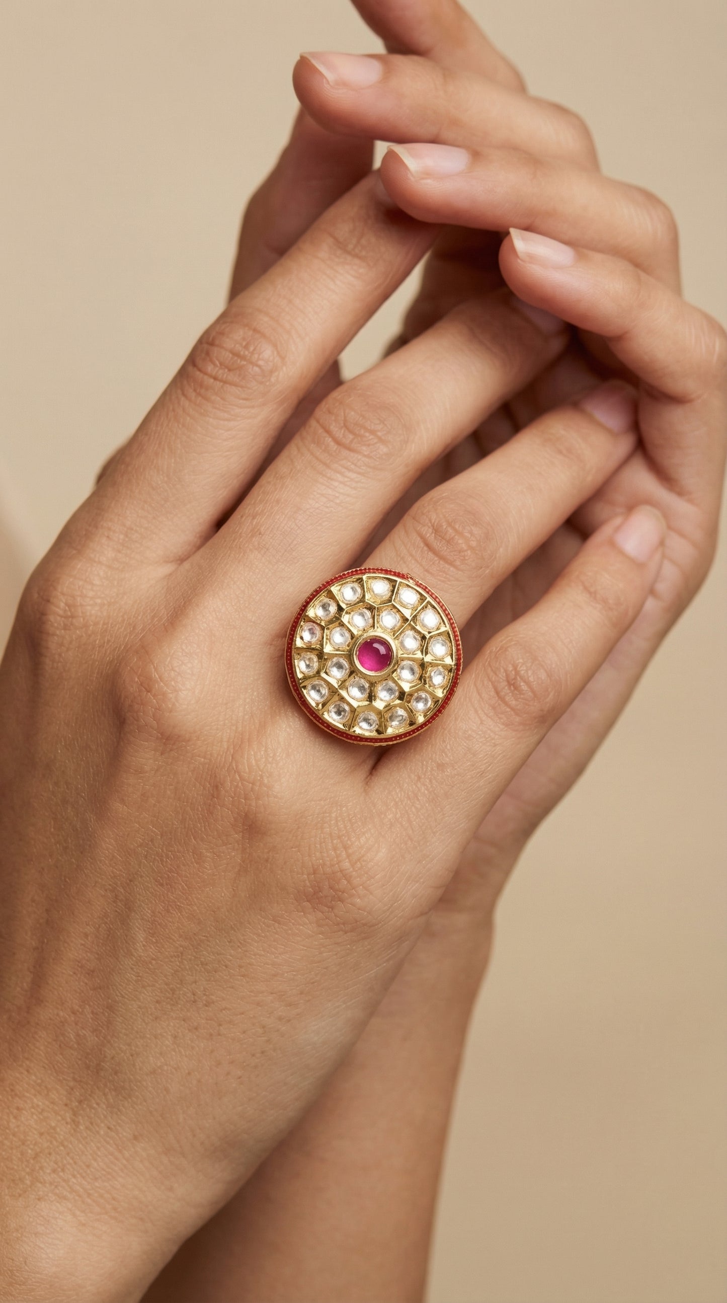 kundan heritage ruby centerpiece ring