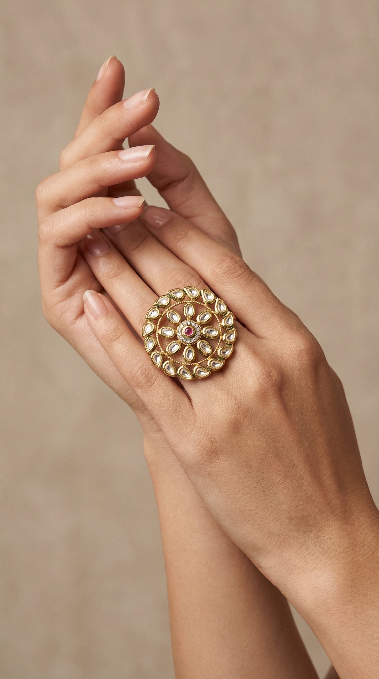 royal meenakari & kundan bloom ring