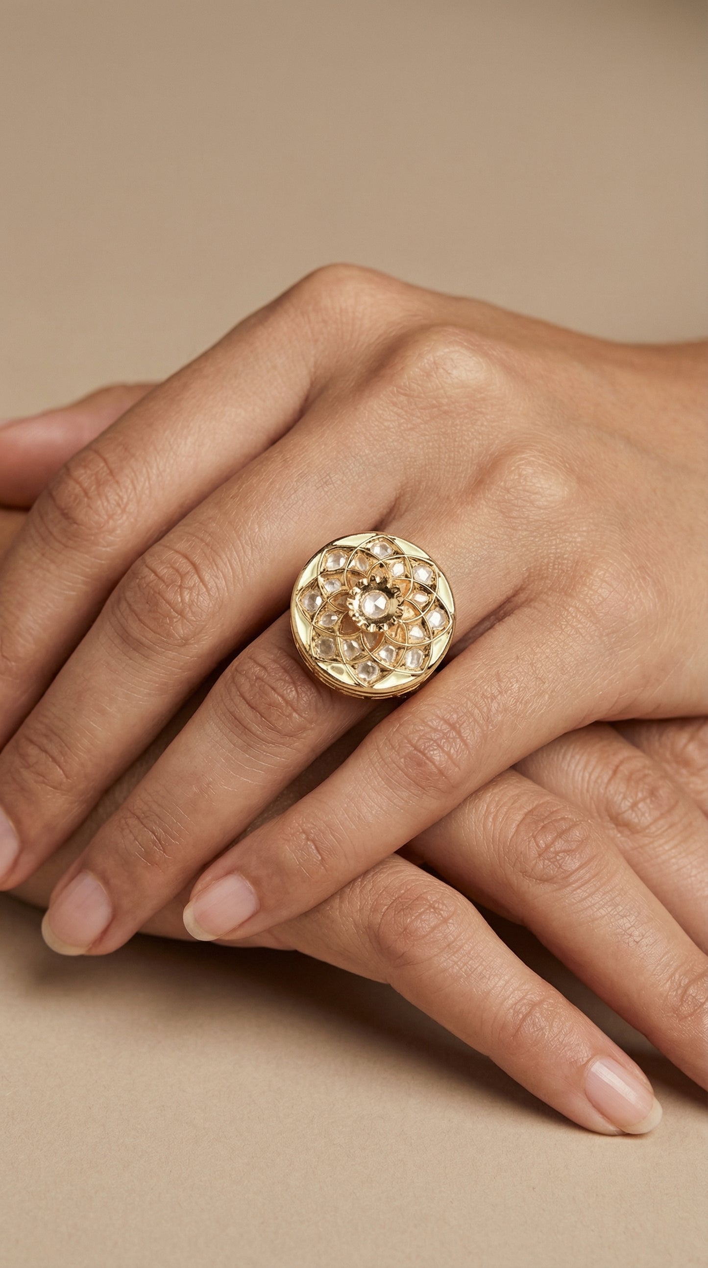 heritage red enamel kundan statement ring