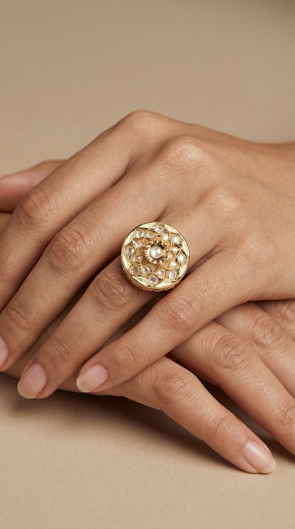 Heritage Red Enamel Kundan Statement Ring