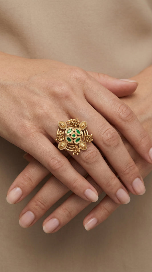 Heritage Emerald Medallion Artisan Ring