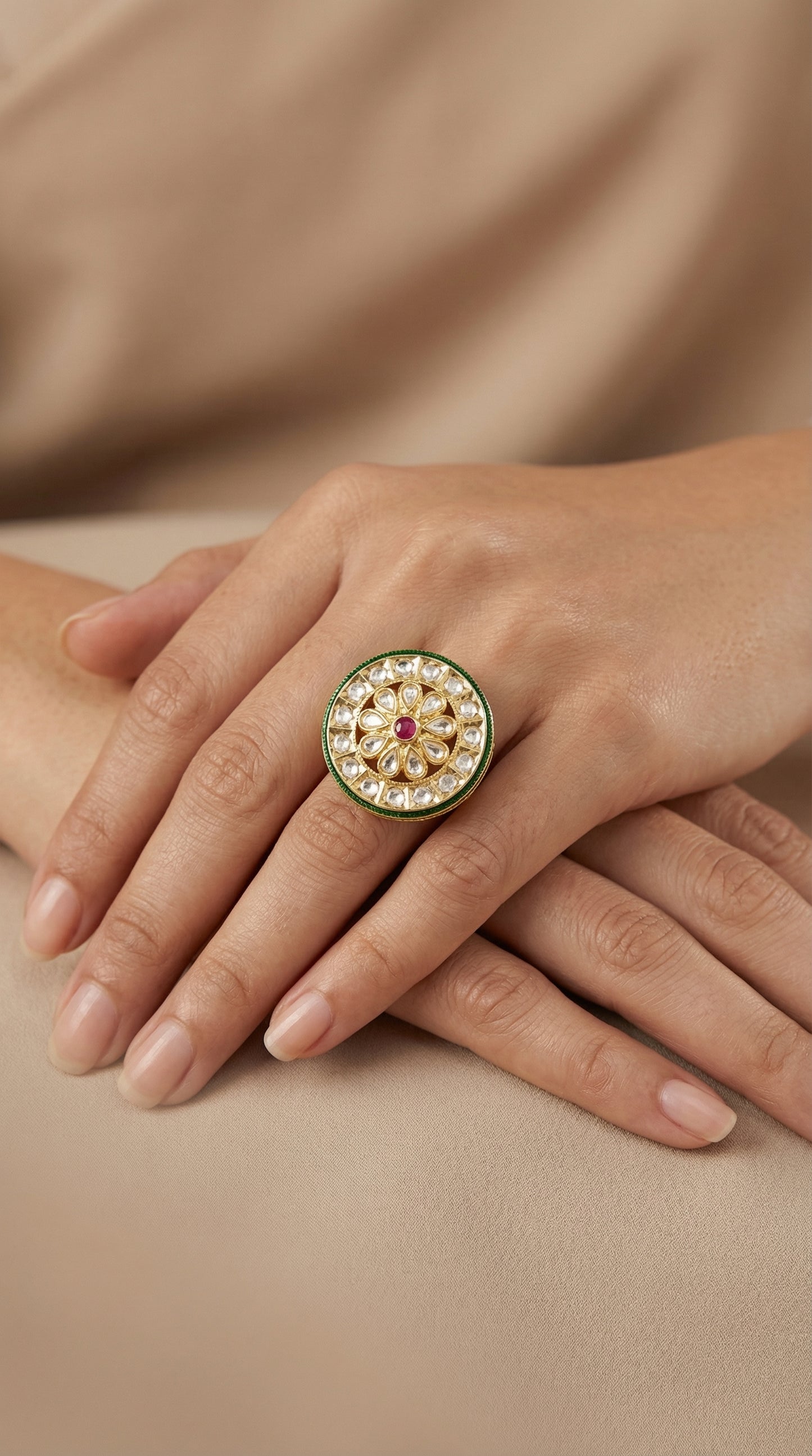 royal meenakari & kundan bloom ring