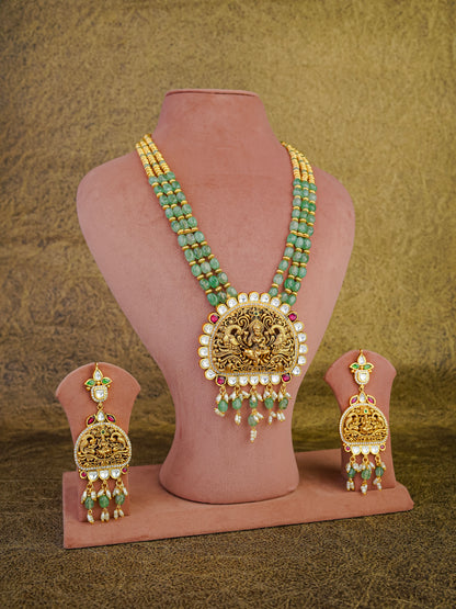 Devi Gajalakshmi Emerald-Bead Temple Set