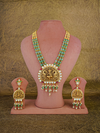 Devi Gajalakshmi Emerald-Bead Temple Set