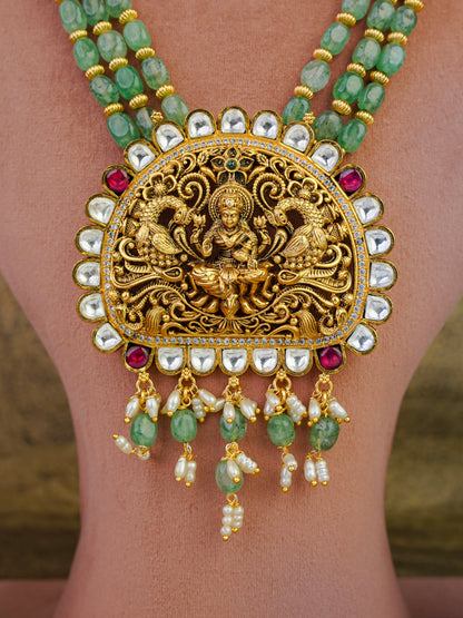 Devi Gajalakshmi Emerald-Bead Temple Set