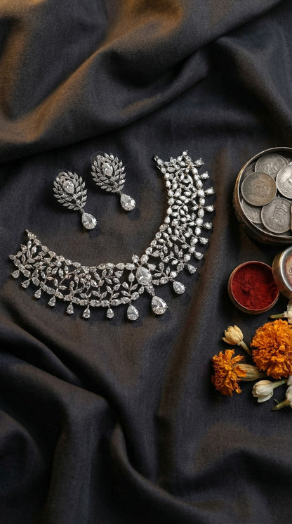 Floral Motif Diamond Choker Necklace - Inspired by Radhika Merchant