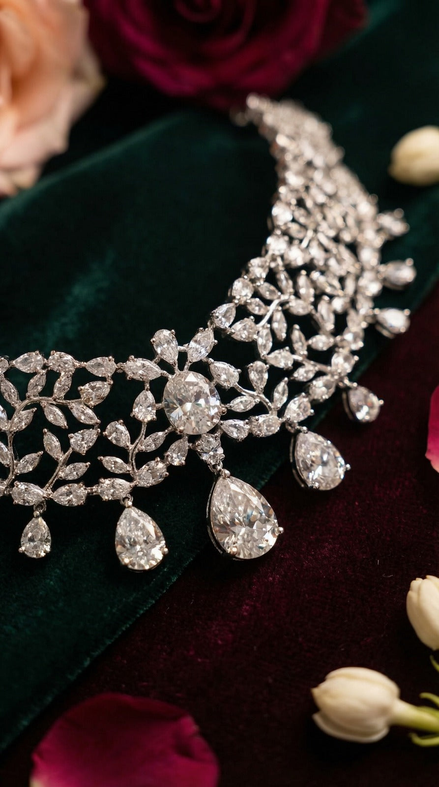 floral motif diamond choker necklace - inspired by radhika merchant