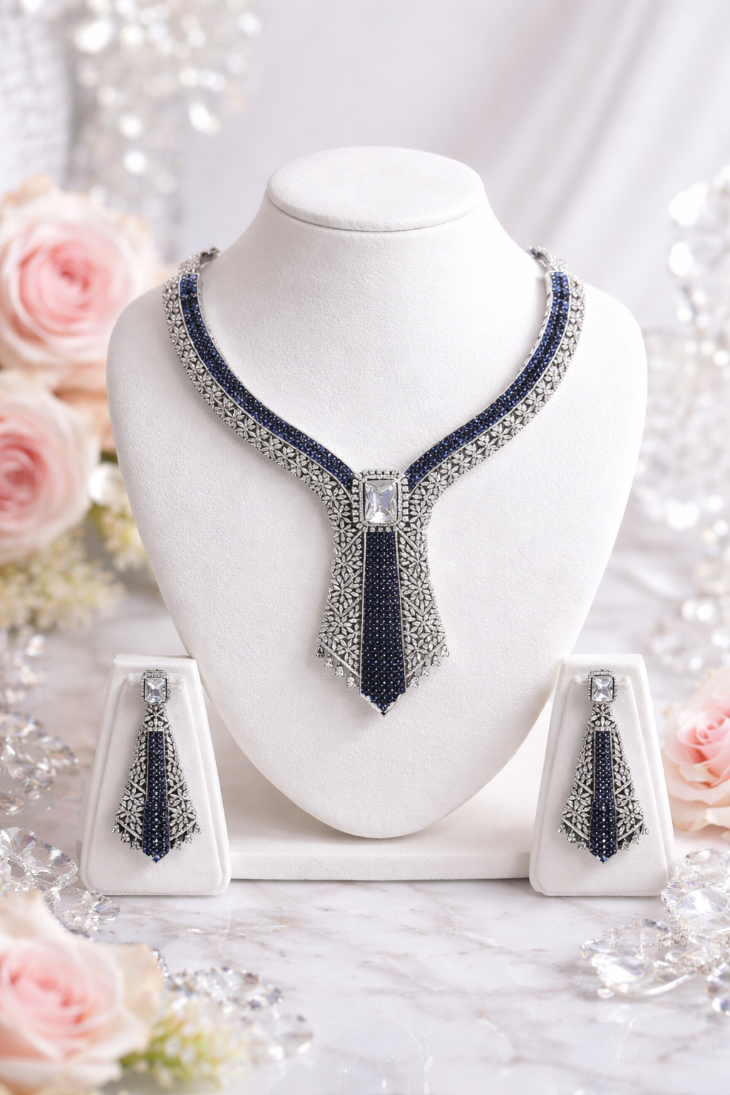 luxe  blue sapphire & diamond necklace set