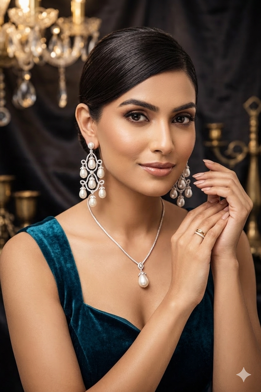 elara pearl royale cascade earrings