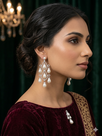 Elara Pearl Royale Cascade Earrings