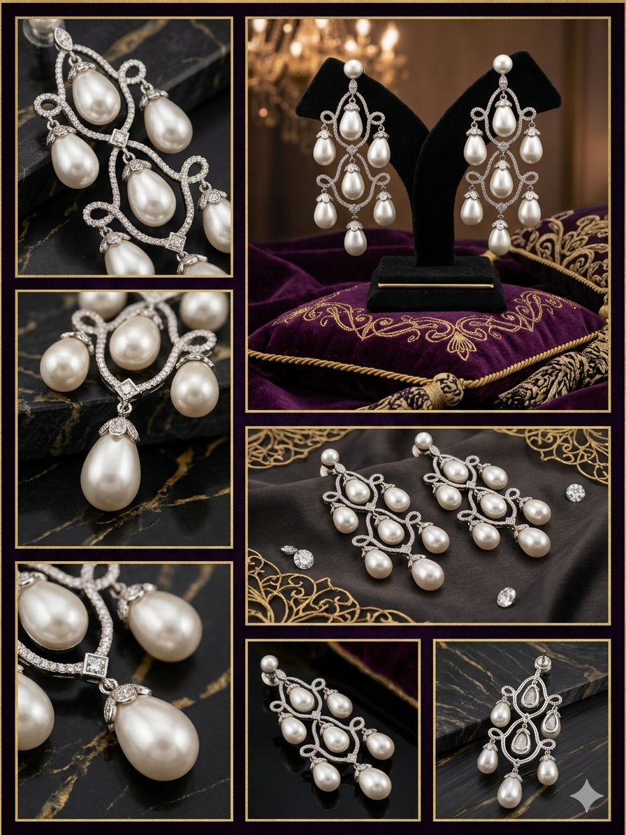 elara pearl royale cascade earrings
