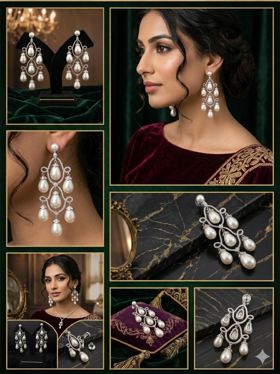 elara pearl royale cascade earrings