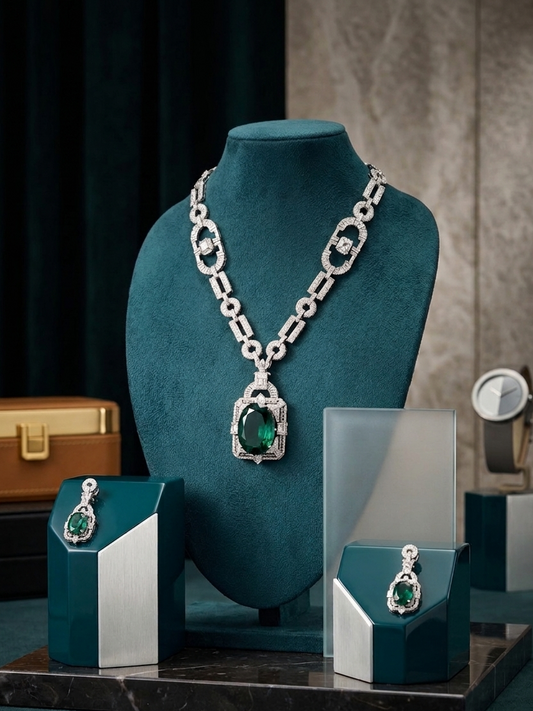 Majestic Emerald & Diamond-Cut Statement Set