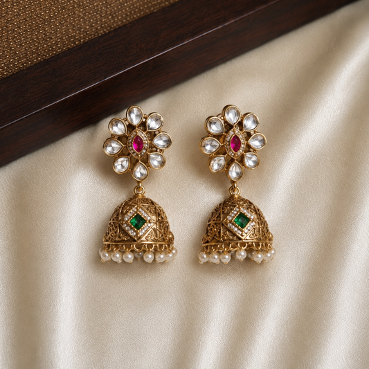 Emerald Jadau Kundan Layered Necklace Set