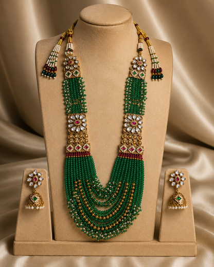 Emerald Jadau Kundan Layered Necklace Set