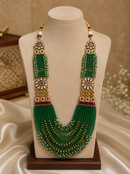 Emerald Jadau Kundan Layered Necklace Set