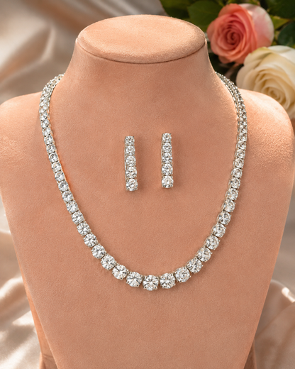 Rhodium Plated Elegant Solitaire Necklace Set