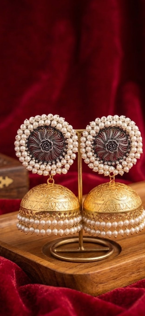 royal kashmiri pearl jhumka earrings