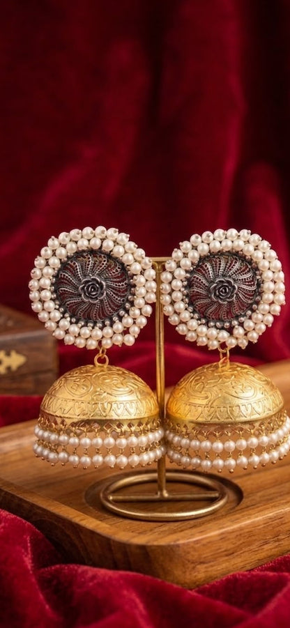 Royal Kashmiri Pearl Jhumka Earrings
