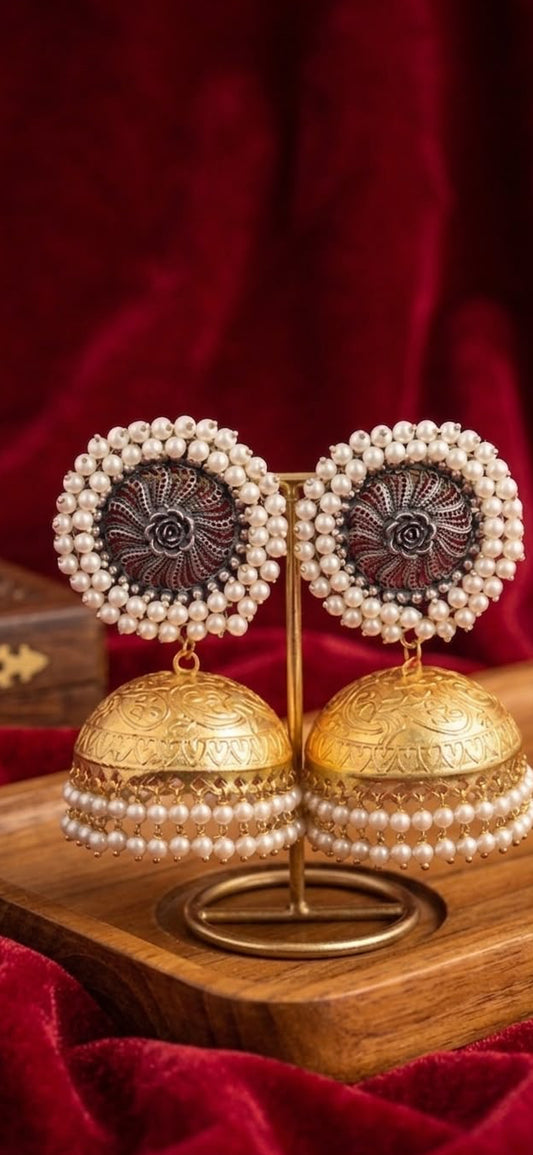 Royal Kashmiri Pearl Jhumka Earrings