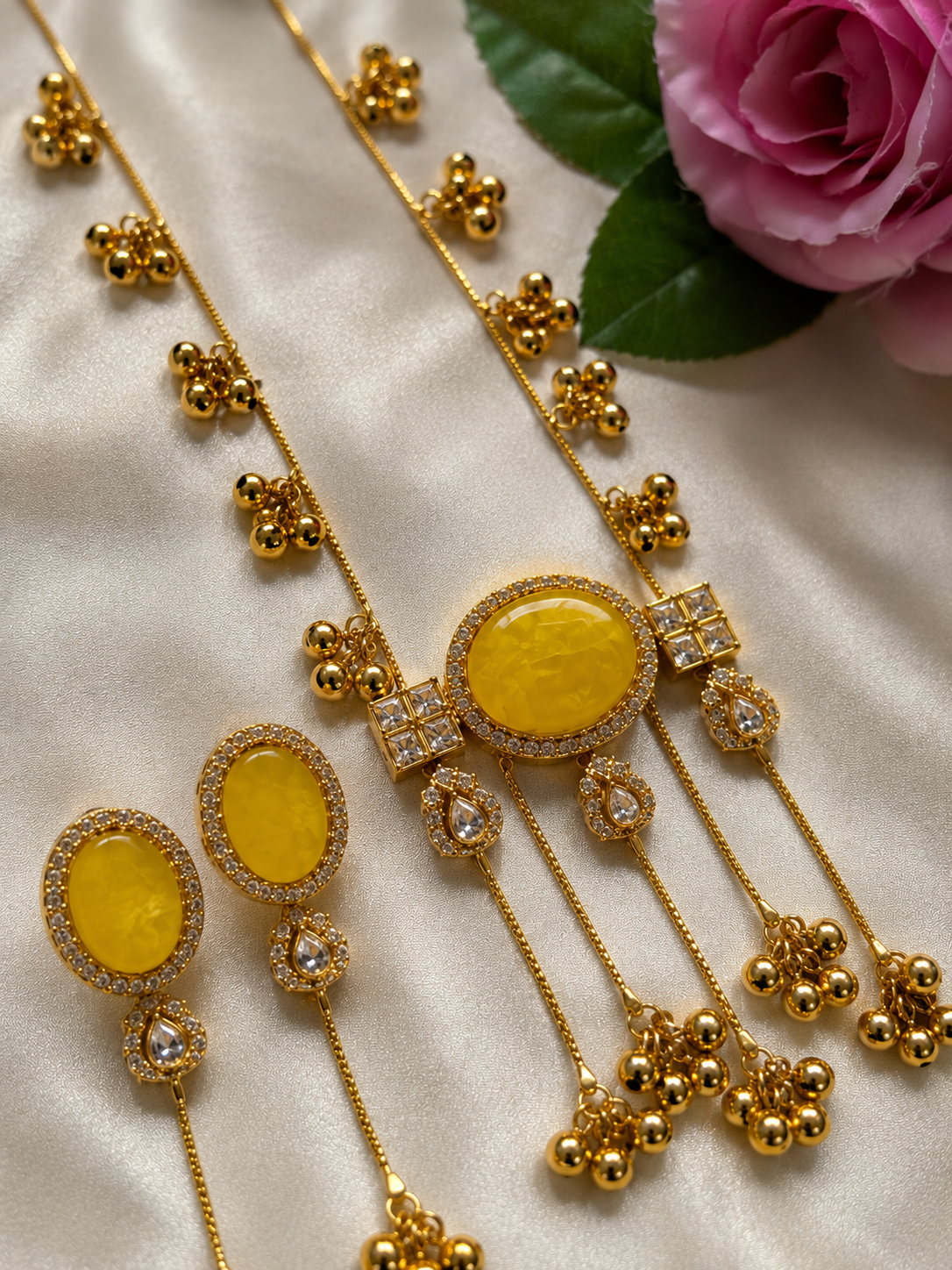noor-e-kashmir yellow stone necklace set