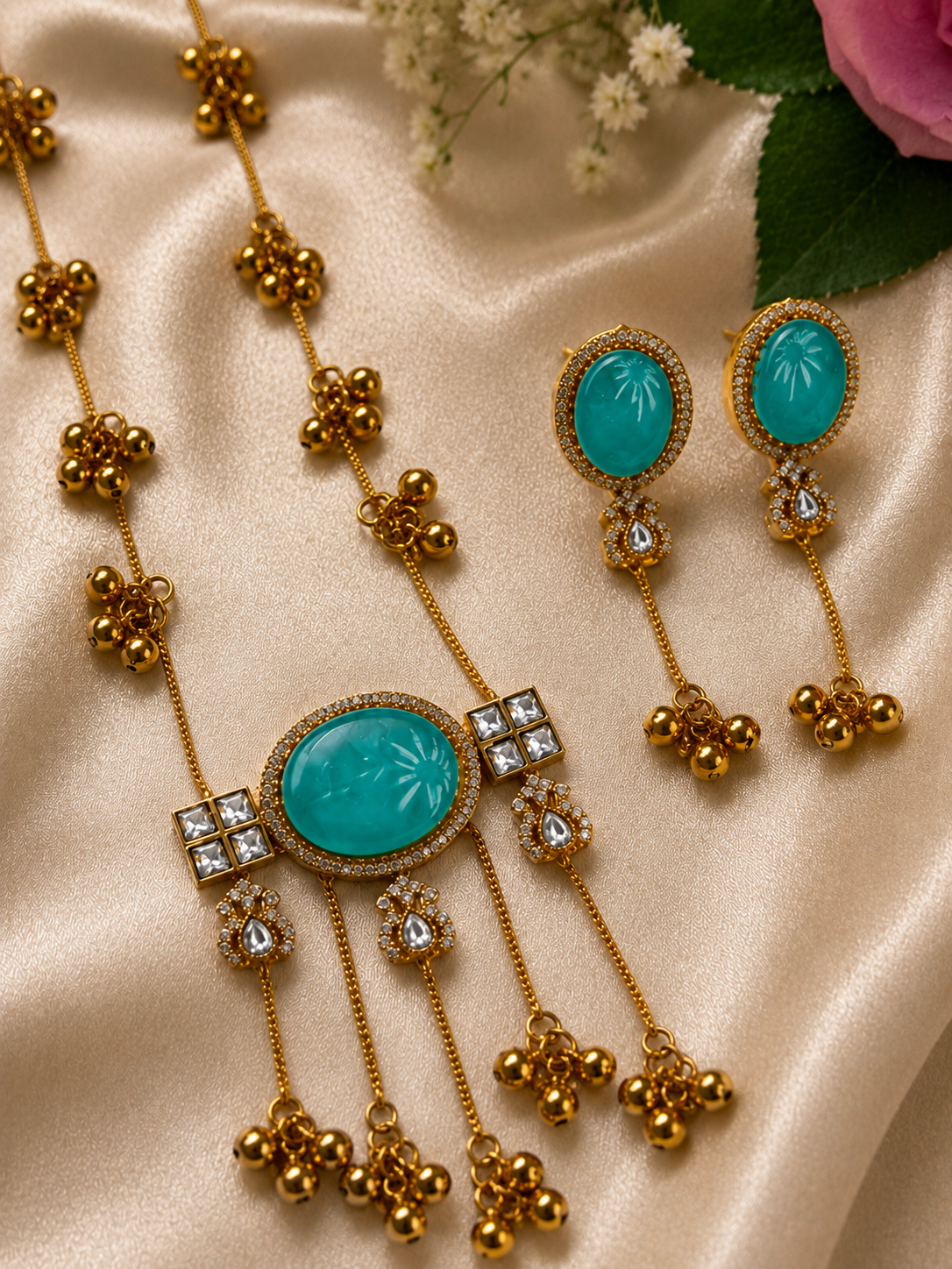 noor-e-kashmir turquoise necklace set