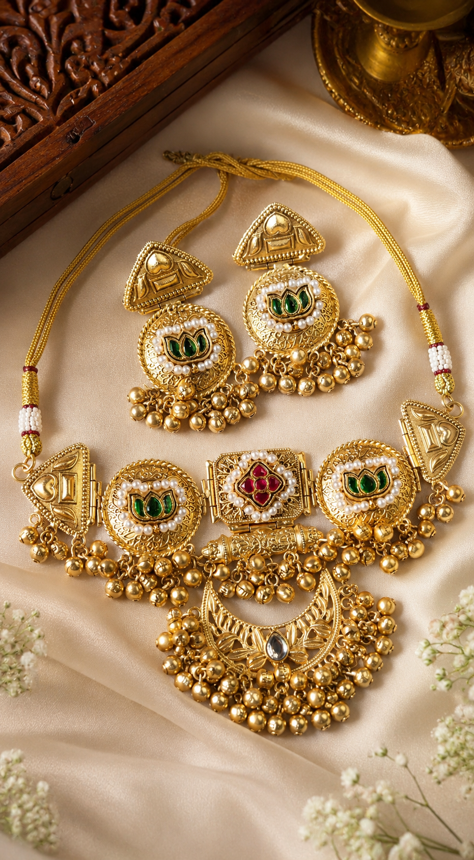 royal kashmiri lotus ghungroo choker set