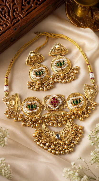 Royal Kashmiri Lotus Ghungroo Choker Set