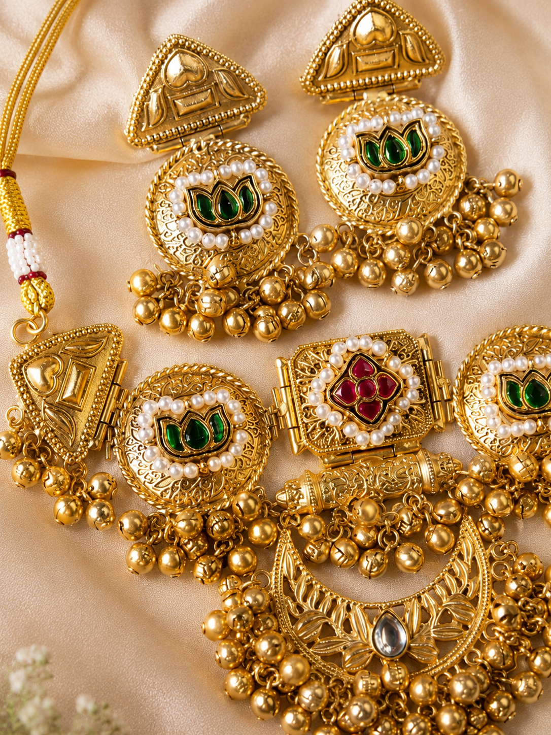 royal kashmiri lotus ghungroo choker set