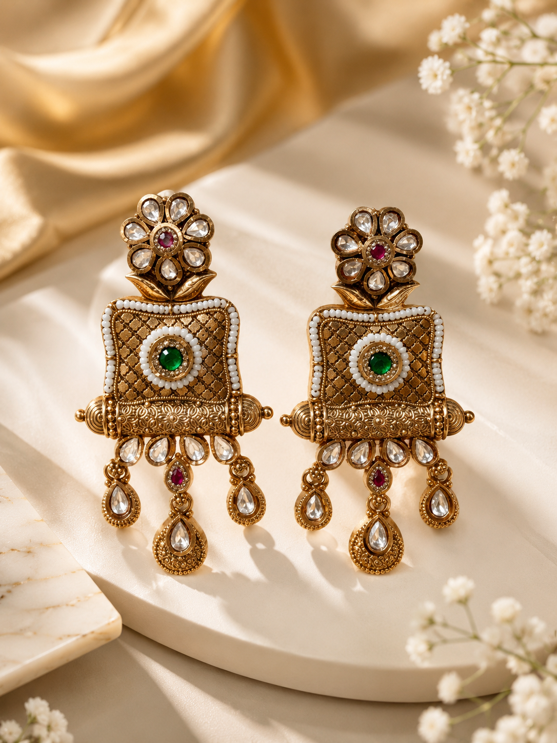 royal emerald kundan heritage earrings