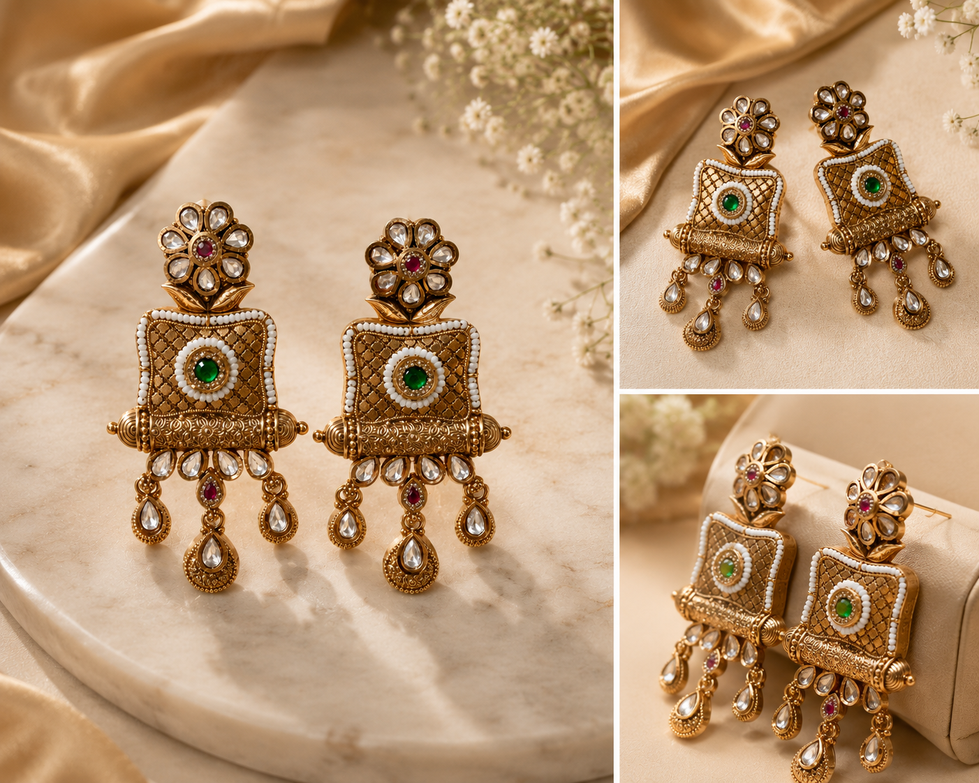 royal emerald kundan heritage earrings