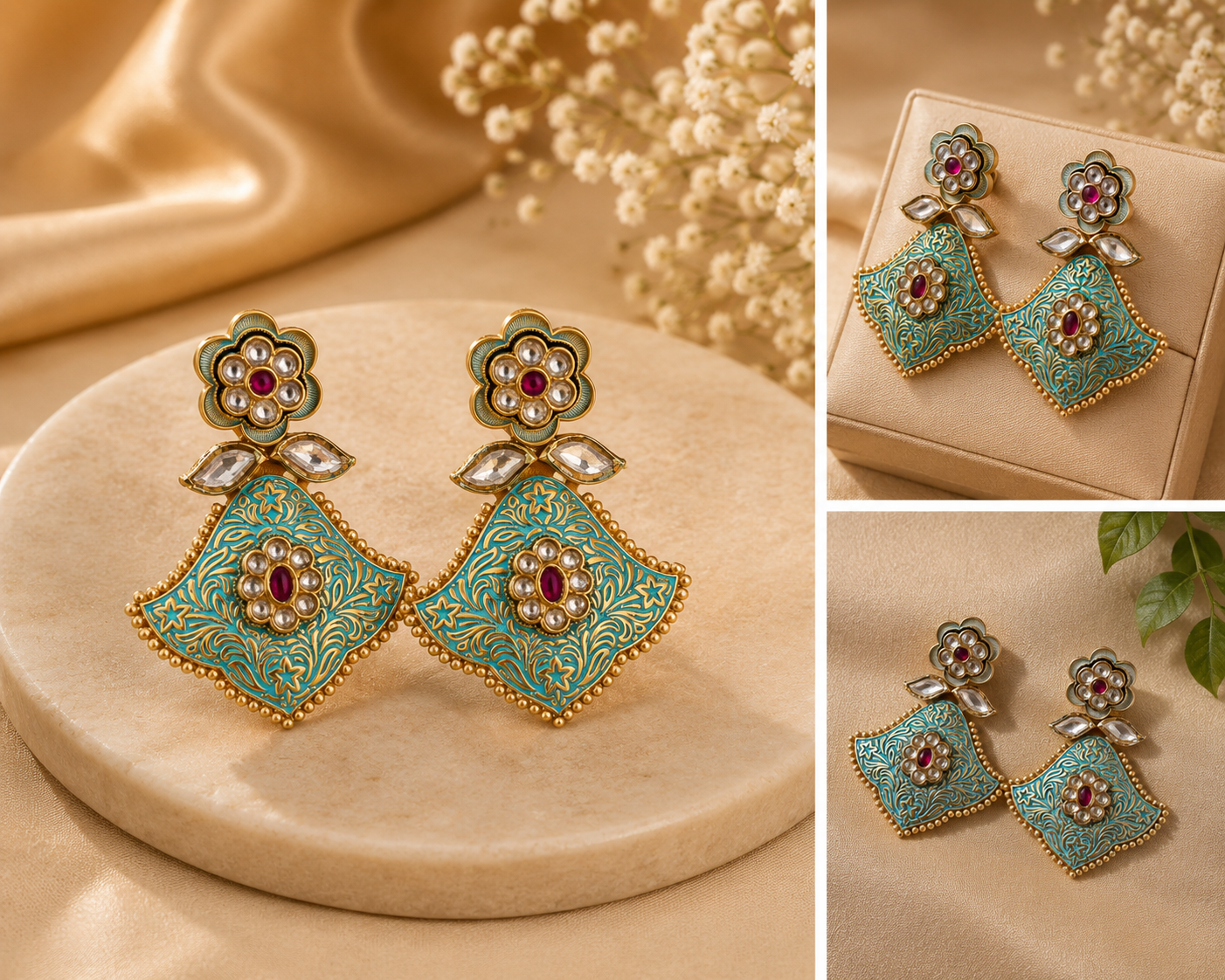royal turquoise floral heritage earrings